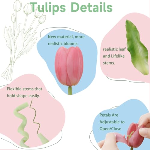 15 Pcs Light Purple Artificial Tulips Fake Flowers, Premium Latex Lifelike Texture, UV Resistant Waterproof Faux Tulip Bouquets with Snap-on Petals for Outdoor, Home, Wedding Decor - color: Light Purple