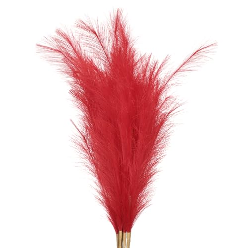 PATIKIL 37.8in Tall Pampas Grass Decor, 7pcs Large Artificial Pampas Grass Bulk Long Fluffy Faux Pampas Grass Dried for Home Boho Decor Vase Wedding Wall Ground, Red - color: Red
