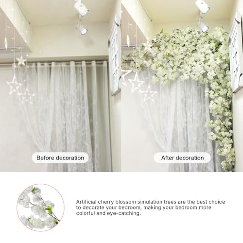 Artificial Cherry Blossom Trees - Fake Flower Background Walls with Simulated Branch and Rattan Design - for Indoor Ceiling Air Conditioning Pipe Ornamental(White) - color: White