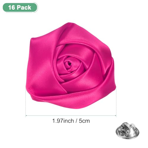 M METERXITY 16-Pack Lapel Pin for Men, Handmade Flower Brooch Button Pins for Men Suits, Formal Boutonnieres for Wedding/Groom/Corsage - color: Dark Pink