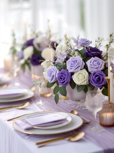 InnoGear Artificial Flowers, 50 Pcs Shades of Purple Foam Fake Roses Bulk with Stems for Decoration Celebration DIY Wedding Bouquets Centerpieces Bridal Shower Party Christmas Tree - color: Shades of Purple