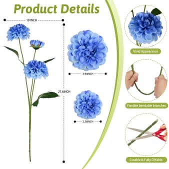 INXUGAO Artificial Flowers for Vase,6 Bunches Fake 27.5“ Long Stems Silk Pompon Dahlia for Indoor Outdoors Home Decor, Front Door Porches Yard Patio Garden Planters - [2 Red + 2 Blue + 2 White] - color: Redbluewhite