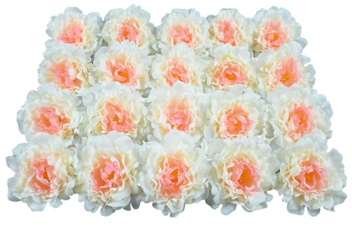 20 Pcs Artificial Flower Peonies, 5" Silk Fake Peonies with 6" Stems No Leaf, Faux Peonies Flowers for Decoration Wedding Home Party Centerpiece Decor Floral Art (Champagne) - color: Champagne