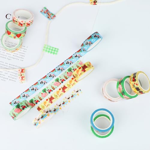 12 Rolls Farm Animals Washi Tape Set, Farmhouse Cow Sheep Pig Ducks Decorative Tapes, Fall Cute Cartoon Masking Tape for Journaling Scrapbook Journals Planners DIY Crafts Christmas Party Decor 16.4FT - color: N