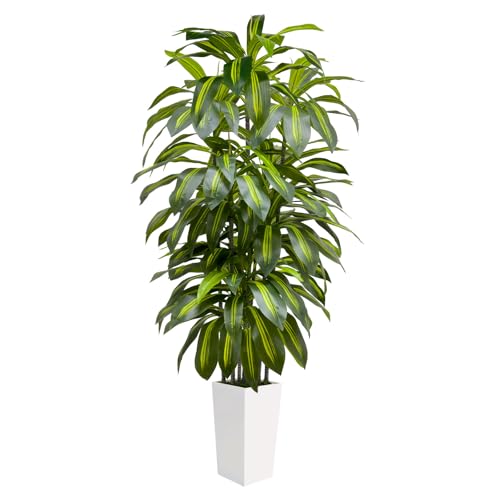 6FT Fake Tall Plant Artificial Dracaena Tree Indoor Faux Plants Indoor Luxury Fake Plants for Living Room Decor Artificial Tree Floor Plant White Planter - color: White, size: 6ft