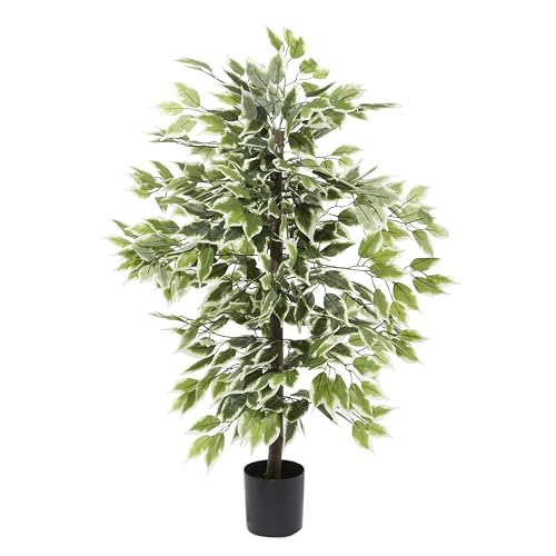 Deco 79 Faux Foliage Ficus Tall Artificial Tree with Realistic Leaves and Black Plastic Pot, 23" x 24" x 38", Green
