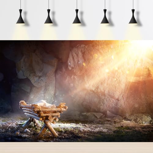 Nativity Scene Backdrop Birth of Jesus Christmas Night Bethlehem Holy Light Photography Background Sunray Manger Stable Backdrop Religious Xmas Christmas New Year Holiday Background Props 5x3ft - color: Brown_Orange, size: 5x3ft