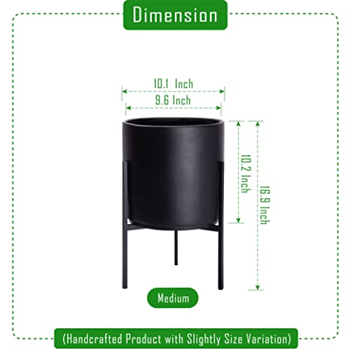 D'vine Dev Modern Black Plants Pot Cylinder Planter with Heavy Duty Stand, Medium 10 Inch Pot, 16.3 Inch with Stand Height, 96-T-B-2 - color: Black, size: Medium 10 Inch