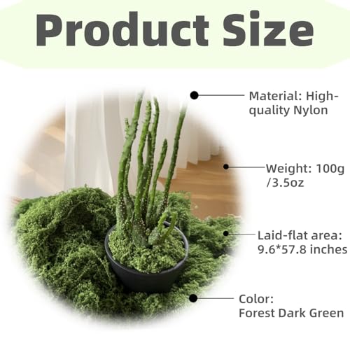3.53oz Fake Green Moss for Potted Plants, Artificial Faux Moss for Crafts, DIY Decor, Fairy Gardens, Table Centerpieces, Wedding & Home Decor (100g Dark Green)
