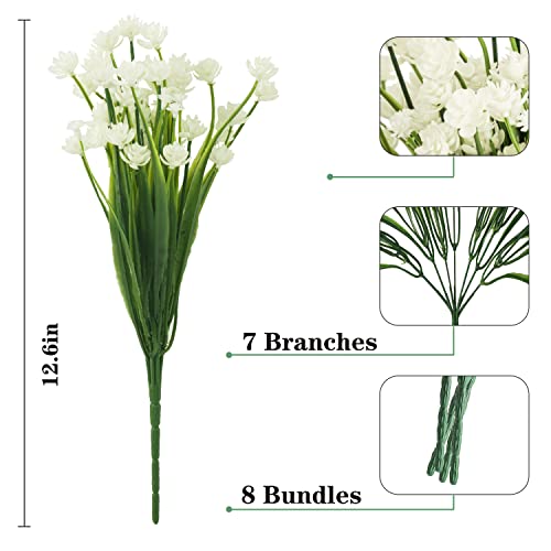 Outdoor Artificial Fake Flowers - 8 Bundles Plastic Flowers Outdoors Plants UV Resistant Faux Flowers for Indoor Outdoor Garden Hanging Porch Window Box Wedding Decor(White) - color: White, size: 8 Bundles