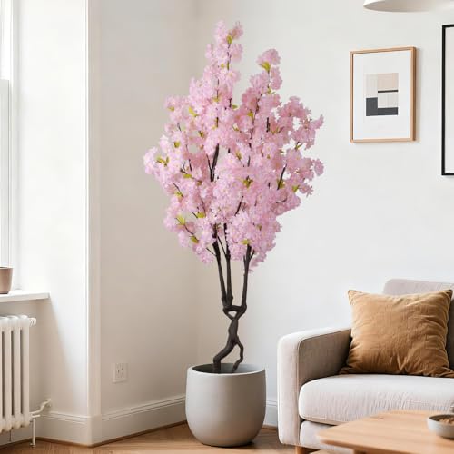 Artificial Pink Cherry Blossom Tree,7ft(84in) Faux Japanese Sakura Indoor Decoration,Natural Fake Cherry Floral Tree Outdoor Decor,Realistic Silk Pink Flowers for Living Room,Office,Wedding Party - color: Cherry Blossom(pink 2), size: 7ft