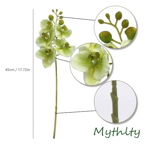 5 Artificial Orchid Flower Stems 18 Inches Real Touch Faux Phalaenopsis Stems Fake Orchid Flowers Arrange for Wedding Bridal Bouquets Home Office Indoor Decorations (Green) - color: Green
