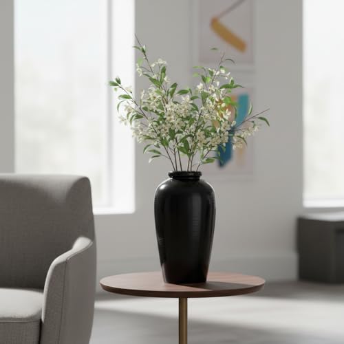 Black Vase for Home Decor, 11 Inch Tall Ceramic Flower Vases for Centerpiece, Modern Decorative Minimalist Vase for Pampas Grass, Textured, Living Room, Entryway, Kitchen Counter Decor - color: Black