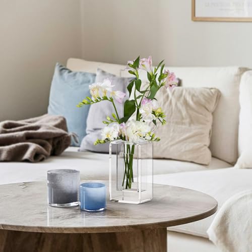 NIUBEE Acrylic Vase for Centerpieces, Clear Acrylic Flower Vase Display for Fresh/Artificial Flowers, Kid-Safe Transparent Flower Holder for Living Room/Office/Wedding/Anniversary (7.87 Inch) - size: 7.87 Inch