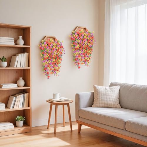 Artificial Hanging Flowers for Outdoors, 6PCS Faux Silk Artificial Flowers for Outdoors, UV Resistant Fake Flowers, No Fade Trailing Greenery, Decor for Home Porch Patio Balcony Garden Yard - color: Red Purple + Yellow Purple + Orange Yellow