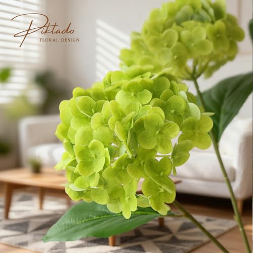 A Bunch 21in, Real Touch Hydrangea Artificial Flowers, with 10pcs Flower Head 20pcs Leaves, Faux Hydrangea Flowers for Home Office Decor Wedding Party Arrangements (2, Green) - color: Green, size: 2 Bunch