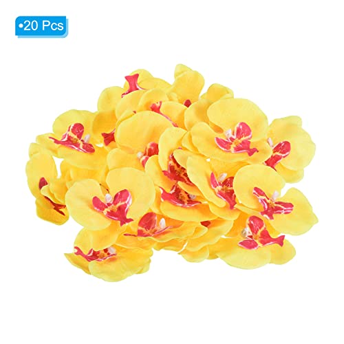 PATIKIL 3.5" Artificial Orchid Flower Heads, 20 Pack Silk Phalaenopsis Fake Butterfly Orchid Heads for Wedding Floral Bouquet Decor DIY Craft Making, Yellow - color: Yellow, size: 3.5"