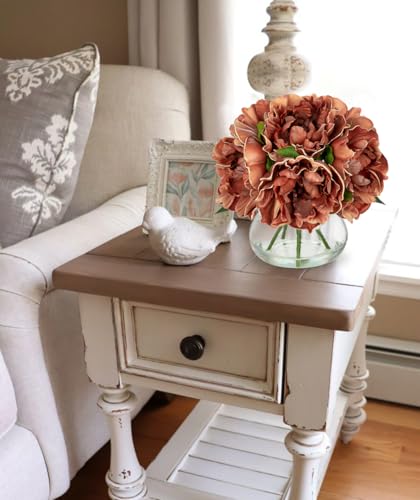 Hollyone Coffee Peonies with Vase Fall Flowers Artificial for Decoration Faux Flower Peony Fake Flowers Silk Flower Arrangements in Glass Vase with Faux Water Centerpiece Fall Decorations for Home - color: Peony, Coffee