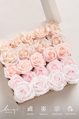 Ling's moment Artificial Flowers Fake Silk Roses Faux Foam Gardenia Combo for DIY Wedding Bouquets Centerpieces Arrangements Bridal Shower Party Home Decorations, Pale Pink, 23pcs - color: Pk-pale Pink