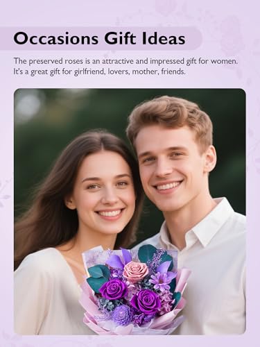 Eterfield Flowers for Delivery Prime, Mother's Day Forever Flowers Bouquet, Preserved Roses and Purple Flowers Birthday Gifts for Her Women Wife Mom Grandma Anniversary Valentines Day Christmas - color: Purple