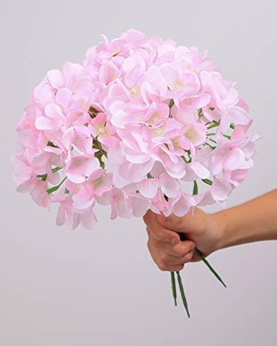 10PCS Silk Hydrangea Heads with Stems Artificial Flowers for Wedding Party Home Decor (Pink 2#) - color: Pink 2#
