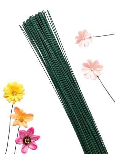 300 Pcs 22 Gauge Floral Stem Wire 16 Inch Flower Wire Floral Stems for Flower Arrangements DIY(Dark Green)