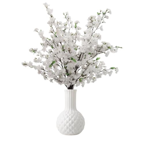 Larksilk 40" White Cherry Blossom Branch – Tall Artificial Sakura Stem for Floor Vases, Wedding Arches & Spring Home Decor | Real-Touch Faux Japanese Cherry Blossom for Centerpieces - color: White