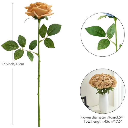 15pcs Fake Roses Artificial Silk Flowers Faux Rose Flower Long Stems Bouquet for Arrangement Wedding Centerpiece Party Home Kitchen Decor - color: 15pcs Tan