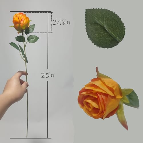 Artificial Roses 10 Pcs - Lifelike Single Stem Fake Roses with Natural Petal Texture,Fade-Resistant Silk Flowers for Wedding Decor,Home Vase Arrangements,Party Centerpieces(10, Orange) - color: Orange