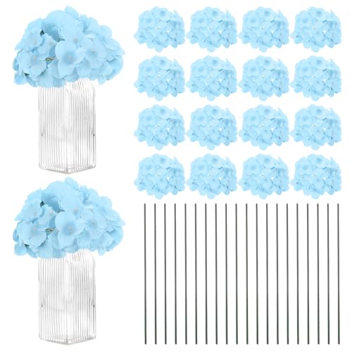 M METERXITY 66-Pack Silk Hydrangea Flowers, Artificial Flowers Heads with 66pcs Stems, Full Hydrangea Flowers for Home Decor/Wedding/Christmas/DIY/Party/Garden [Sky Blue] - color: Sky Blue