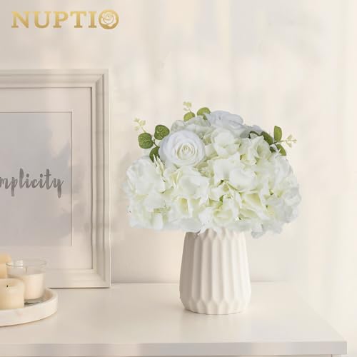 NUPTIO Flower Balls for Centerpieces Wedding: 10 Pcs 11.8 inch Diameter Artificial Flower Ball Arrangement Bouquet Centerpiece for Tables - White Fake Rose Flowers for Wedding Decor - color: White, size: 11.8" Diam - 10 PCS