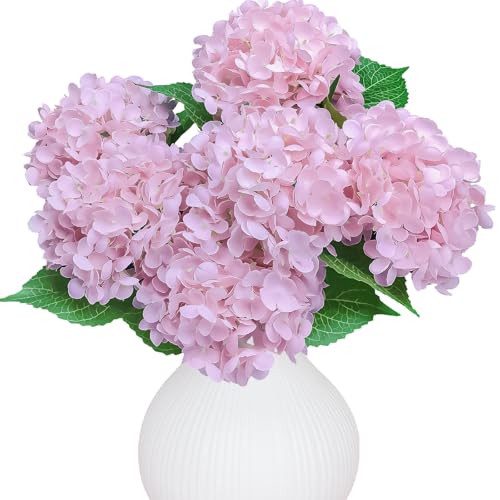 6PCS Premium Pink Hydrangea Artificial Flowers Bouquets, Light Pink Silk Hydrangea Flowers Heads with Stems, Fake Hydrangeas Flowers Arrangement, Faux Hydrangea Decor for Home Wedding Party - color: Pink Blush