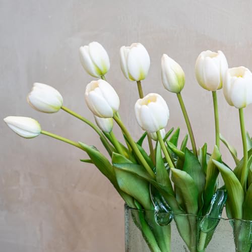 Artificial Tulips Flowers,Soft Touch Latex Bouquet, Fake Tulips,Spring Wedding Home Room Table Centerpiece Decor - color: 15pcs White(no Vase)