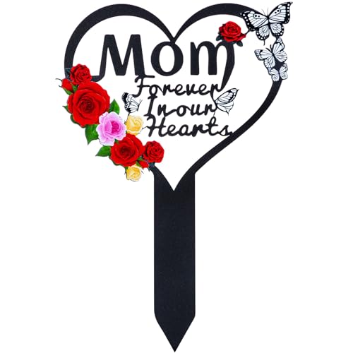 Cemetery Decorations for Grave Mom, Grave Decorations for Cemetery, Memorial Heart Graves Markers for Outdoors - style: Heart Mom-A