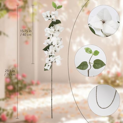 Faux Bougainvillea 8 PCS Realistic White Artificial Bougainvillea Silk Flowers 29.9" Long Stem Flowers for Tall Vase Home Wedding Centerepieces Decor (White) - color: White