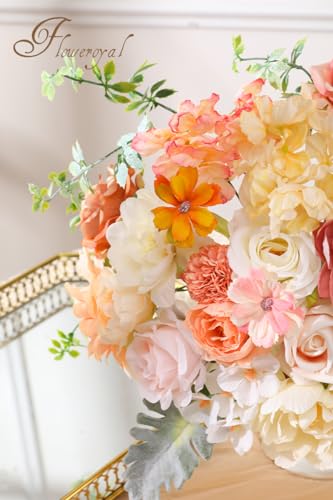 Floweroyal Artificial Flowers Combo Champagne Flowers Mix Silk Flowers Dahlia Roses with Stems for DIY Wedding Bridal Bouquets, Baby Shower, Floral Arrangement, Table Centerpieces, Home Decorations. - color: Champagne Pink