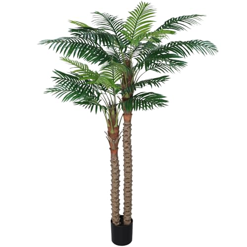 7FT UV-Resistant Faux Palm Tree–84in Realistic Artificial Palm Tree Indoor Outdoor, Tropical Fake Plant for Home Office Patio Poolside Yard Christmas Hotel Gift - size: 7ft