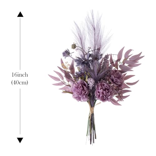 Artificial Fake Faux Flowers Silk Flower Arrangements Bouquets Consists of Peonies, Chrysanthemums, Pampas Grass (Purple) - color: Purple