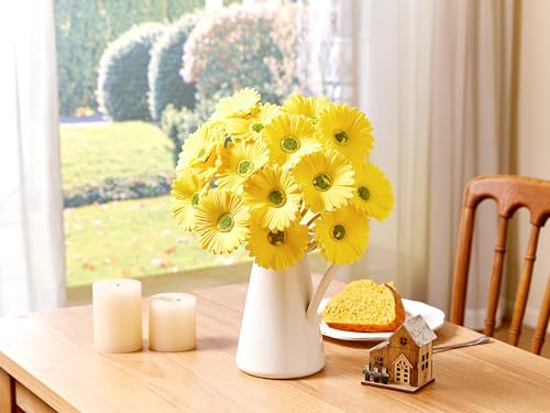 15 Pcs 15 Inch Yellow Artificial Gerbera Daisy Flowers - Fake Mums Daisies Bouquet for Wedding Decor, Party Decorations, Home Kitchen Decorations - color: Yellow - Gerbera