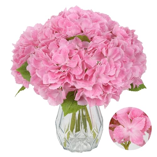 IPOPU 6pcs Real Touch Hydrangea Artificial Flowers Deep Pink Realistic Fake Hydrangea 12'' Faux Latex Flowers with Stems for Wedding Centerpieces DIY Floral Arrangement Home Party Decor (Deep Pink) - color: Deep Pink