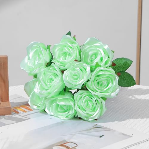 100 Pcs Pre-Assembled Eternal Rose Components, 100Pcs Satin Petals for DIY Forever Flowers, Perfect for Crafters & Florists (Green) - color: 100 Pcs Green