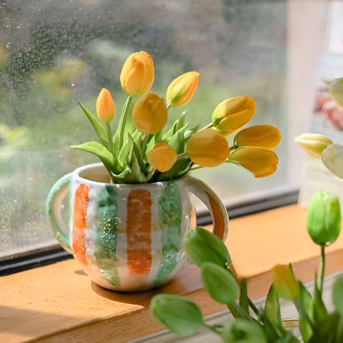 15 pcs Yellow Tulips Artificial Flowers Faux Tulips Real Touch Latex Fake Flower Bouquet for Spring Wedding Home Décor Centerpiece Arrangements - color: Yellow