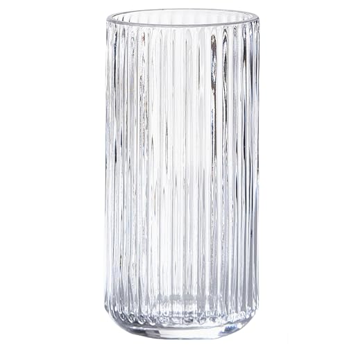 Clear Glass Flower Vase for Pampas Grass, 7.5 inch Medium Decorative Centerpiece Ribbed Vase for Dining Table, Office Desktop, Shelf Bookshelf, Mantel, Entryway, Bathroom, Countertop, Farmhouse, Gift - color: Clear, size: 7.5 inch