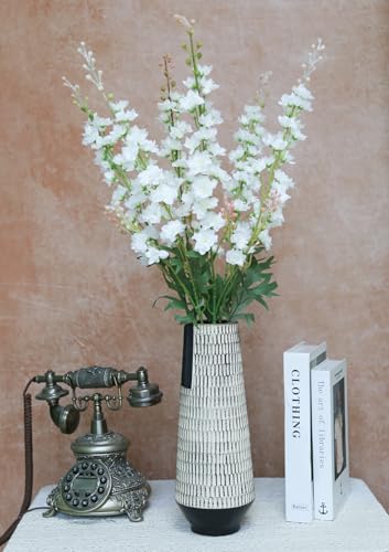 6 PCS White Delphinium Artificial Flowers, Long Stem Artificial Flowers with Bendable Stems, Silk Larkspur for Tall Vase Home Garden Wedding Table Decor - color: White