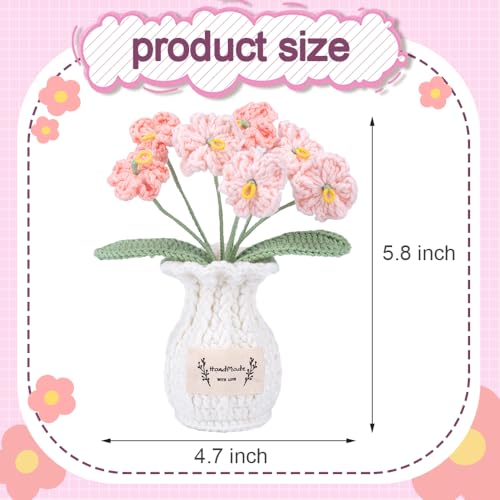 Forget Me Not Crochet Flower Plant, Small Cute Handmade Knitted Flowers with Vase, Small Crochet Potted Artificial Flower Plants for Desk Home Car Dashboard Office Decorations (Forget Me Not-Pink) - color: Forget Me Not-pink