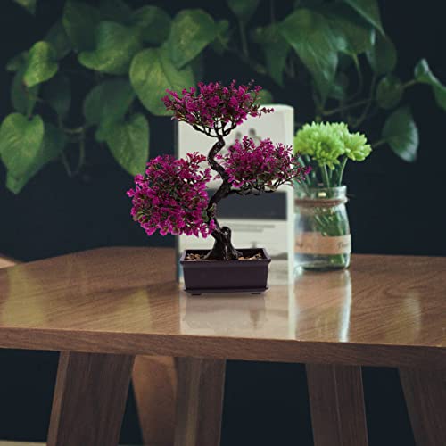 Artificial Bonsai Tree Realistic Plastic Potted Plant No Maintenance Indoor Decor for Home Office Desk - color: Lotus Color