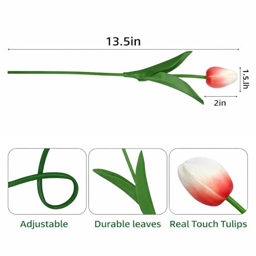 20 Pcs Tulips Artificial Flowers, 13.5'' Real Touch PU Fake Flowers Bouquet for Home Party, Spring Wedding Floral Arrangement, Valentine's, Easter and Mother's Day Decor (Cream Red) - color: Cream Red