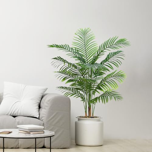 Artificial Palm Tree Indoor Plant 5FT Tall Fake Tropical Palm Tree in Pot, Real Bark Design Faux Areca Palm Tree for Home Office Living Room Bedroom Farmhouse Modern Outdoor Topiary Tree - size: 5FT