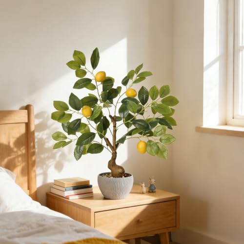 KAIRNE Artificial Lemons Decorations,17.7” Tall Lemon Tree Potted Plants,Real Like Lemons Tree with White Pot,Realistic Decorative Plants Indoor Table Decor, Fake Lemon for Kitchen Bathroom Decor - color: Lemon Tree