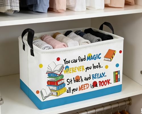 Essme Rectangular Kids Baskets,Book Storage Box,Cute Basket for Kids with Handles for Room Decor, Book Bins,Shelf Basket.(Book) - color: Book